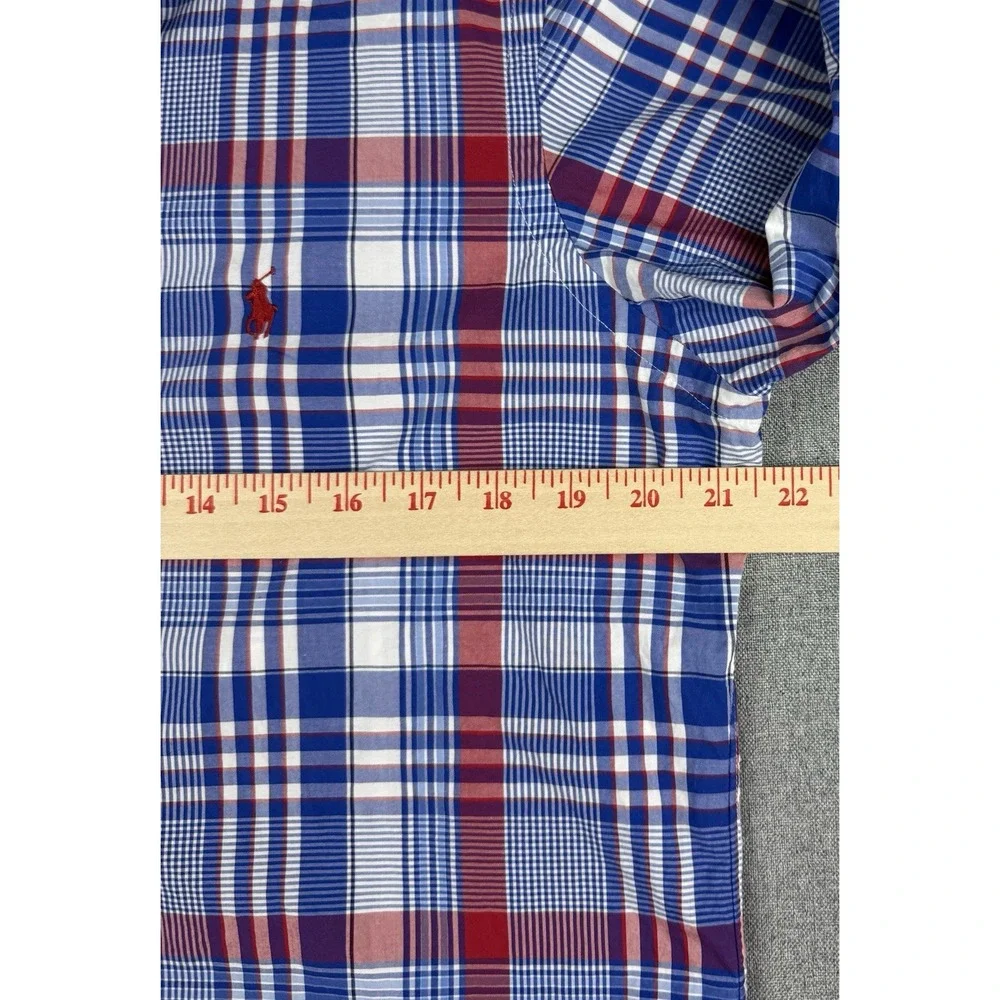 Polo Ralph Lauren Custom Fit Stretch Plaid Shirt Men's Medium Red Blue Cotton